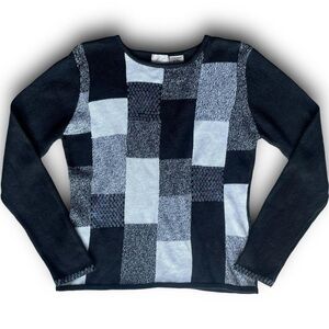 Vtg Embellished Sequin Sweatshirt Long Sleeve‎ Crew Neck Patchwork Knit Sweater